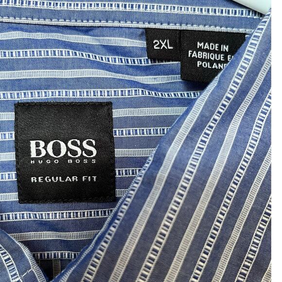 Hugo Boss Men's XXL Blue/Gray Striped Button Up Shirt Regular Fit Long Sleeve - Picture 3 of 9